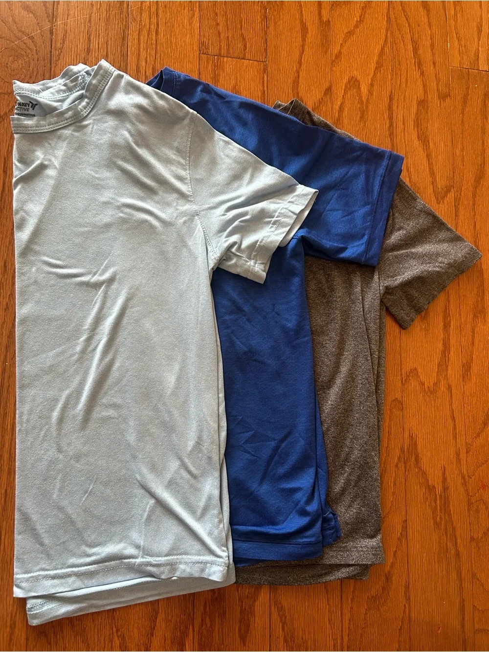 Old Navy Boys Crew Neck Performance T-Shirts - Light Blue, Blue, Grey (3-Pack)